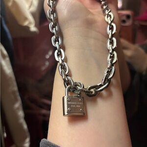 Michael Kors Silver colored necklace with Padlock Pendant